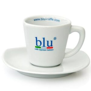 Porcelain cup Africa with triangle saucer for espresso coffee.